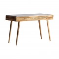 Exkluzivní mramorový konzolový stolek Plissé Nature z naturálně hnědého masivního dřeva se zásuvkou a zlatou rukojetí 144cm