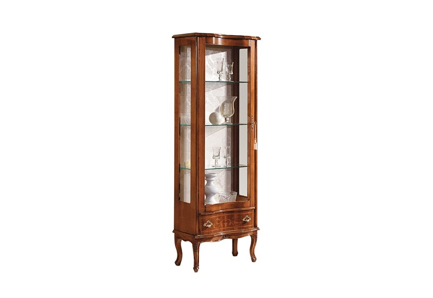 Luxusní klasická vitrína Clasica z masivu se čtyřmi poličkami a šuplíkem (levá) 175 cm