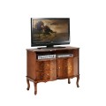 Luxusní rustikální masivní TV stolek Clasica s poličkou, dvířky a šuplíky s vyřezávaným zdobením 87cm