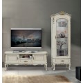 Luxusní klasický TV stolek Clasica z dřevěného masivu s vyřezávanou barokní výzdobou a úložným prostorem na nožičkách 150cm