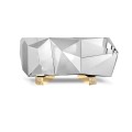 Luxusní stříbrný příborník ve stylu art-deco s lesklou povrchovou úpravou na mosazných nohách s odlévanými detaily Diamond Pyrit