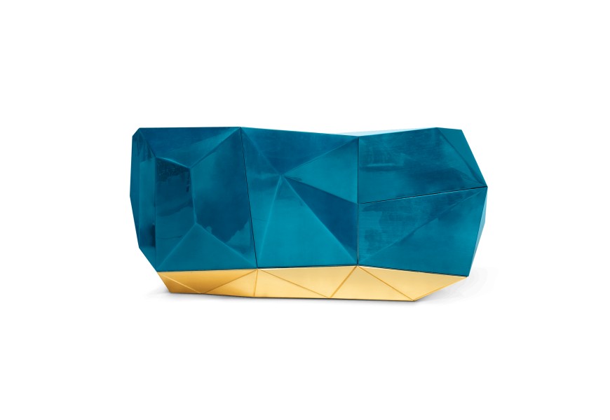 Luxusní dizajnový příborník s designovou ručně vyřezávanou pozlacenou podstavou Diamond Blue 185 cm