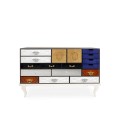 Luxusní moderní komoda Mondrian z lakovaného masivního dřeva s 15ti designovými šuplíky a dvěma dvířky