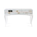 Exkluzivní konzolový stolek ve stylu art deco z bílého lakovaného masivního dřeva a čirého skla se zlacenými detaily