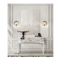 Luxusní bílý konzolový stolek Mondrian z lakovaného masivního dřeva a čirého skla se zlacenými detaily 85 cm
