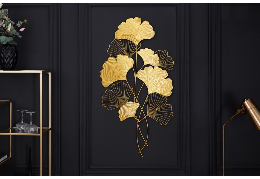 Jedinečná nástěnná zlatá dekorace Biloba I ve tvaru listů stromu Ginkgo Biloba v orientálním stylu