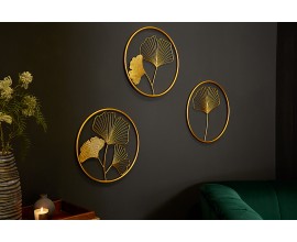 Jedinečný set nástěnných zlatých dekorací Biloba II ve tvaru listů stromu Ginkgo Biloba v kruhu v orientálním stylu