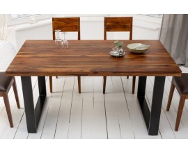 Industriální jídelní stůl Steele Craft z masivního dřeva sheesham s černými kovovými nohami 160cm