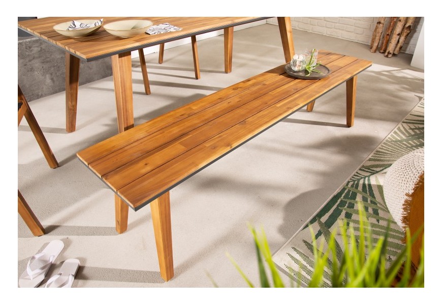 Masivní zahradní lavice Penida z akáciového dřeva hnědé barvy v industriálním stylu 180cm