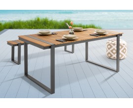 Industriální designový zahradní stolek Acostado s kovovými nohami a hnědou povrchovou deskou 180cm