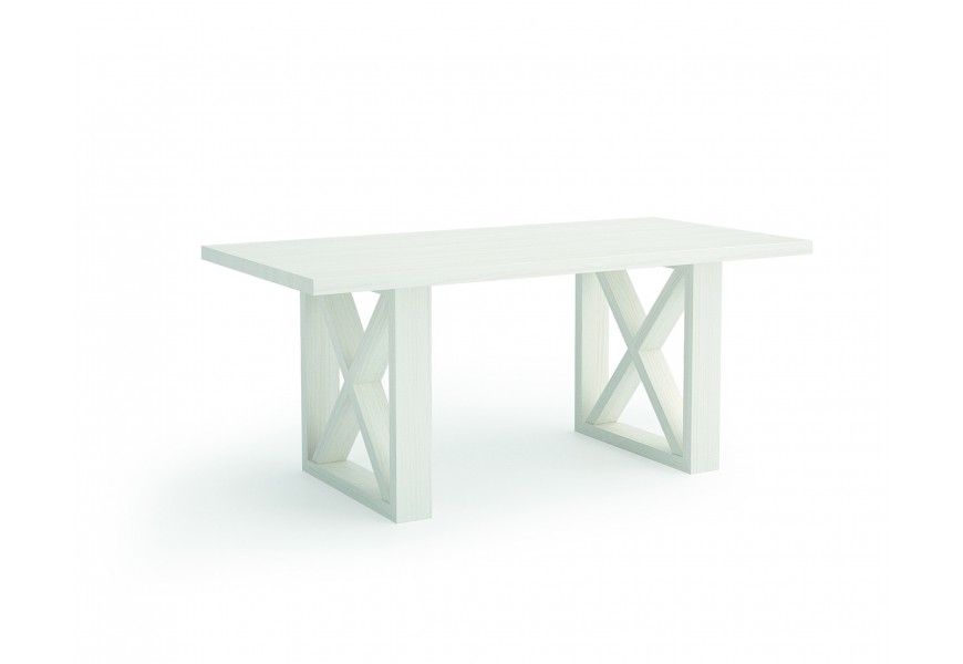 Luxusní masivní jídelní stůl v bílé barvě s překříženýma nohama
