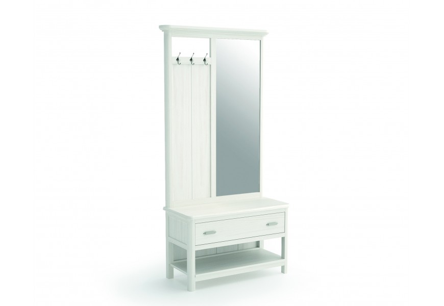 Luxusní masivní chodbová sestava Cerdena bílé barvy s úložným prostorem a zrcadlem
