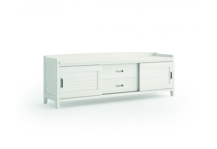 Elegantní luxusní TV stolek Verona z kvalitního masivního dřeva bílé barvy se dvěma šuplíky a dvěma dvířky