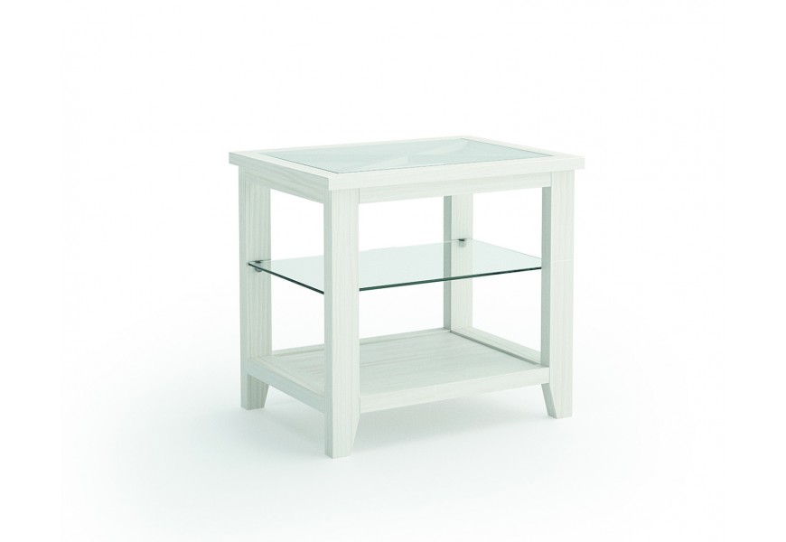 Elegantní masivní příruční stolek Verona bílé barvy se skleněnou povrchovou deskou a poličkou