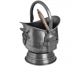 Designový kbelík s lopatkou Fireside na uhlí v šedé barvě z cínové slitiny