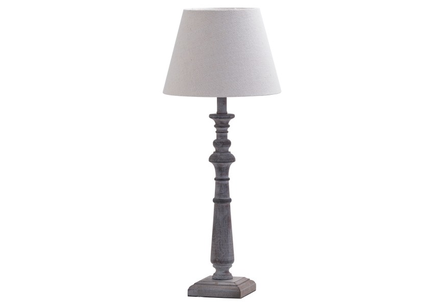 Rustikální stolní lampa v šedé barvě s béžovým lněným stínidlem