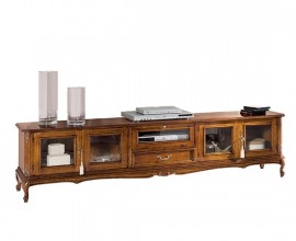 Luxusní koloniální TV stolek Emociones s prosklenými dvířky a šuplíkem na chippendale nožičkách 210 cm