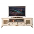 Luxusní barokní TV stolek Emociones s poličkami a šuplíky krémové barvy se zlatým rustikálním zdobením