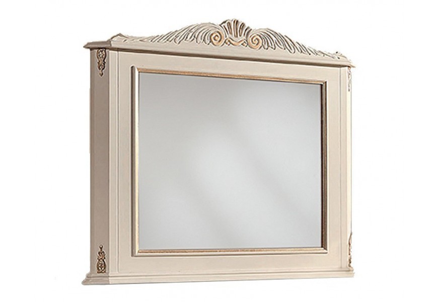 Luxusní klasické bílé obdélníkové zrcadlo Emociones s vyřezávanými prvky a detaily 90 cm
