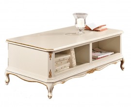 Luxusní klasický konferenční stolek Emociones z masivu se dvěma poličkami a vyřezávanými nožičkami 120cm