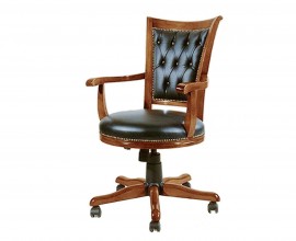 Luxusní rustikální kancelářská židle Emociones z masivního dřeva s čalouněním z ekokůže 100 cm