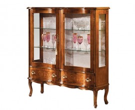 Luxusní klasická dvoudveřová nízká vitrína Clasica se dvěma šuplíky s rustikálním zdobením 120 cm