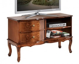 Rustikální luxusní TV stolek Clasica se dvěma šuplíky a poličkami s detailním vyřezáváním 87cm