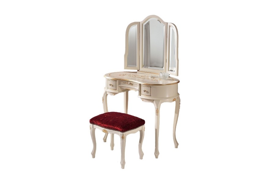 Barokní oválný toaletní stolek Clasica se zrcadlem a třemi šuplíky s vyřezávaným zdobením 93cm