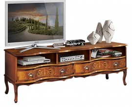 Luxusní rustikální TV stolek Clasica s poličkami a šuplíky s vyřezávanými florálními ornamenty 169cm
