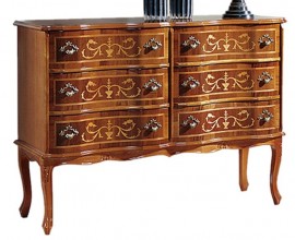 Luxusní rustikální komoda Clasica z masivního dřeva se šesti šuplíky s ornamentálním zdobením 110cm