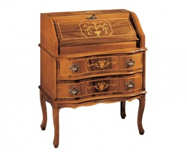 Luxusní barokní psací stolek Clasica se sekretářem z masivního dřeva se dvěma šuplíky a rustikálním zdobením 75cm