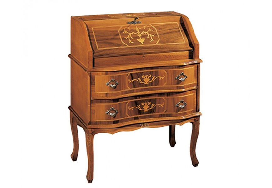 Luxusní kancelářský stolek se sekretářem Clásica hnědé barvy z masivního dřeva se dvěma šuplíky