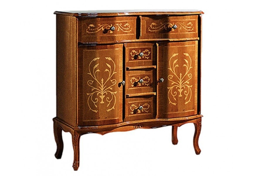 Luxusní dřevěný masivní příborník Clásica v rustikálním stylu se šuplíky a dvířky hnědé barvy