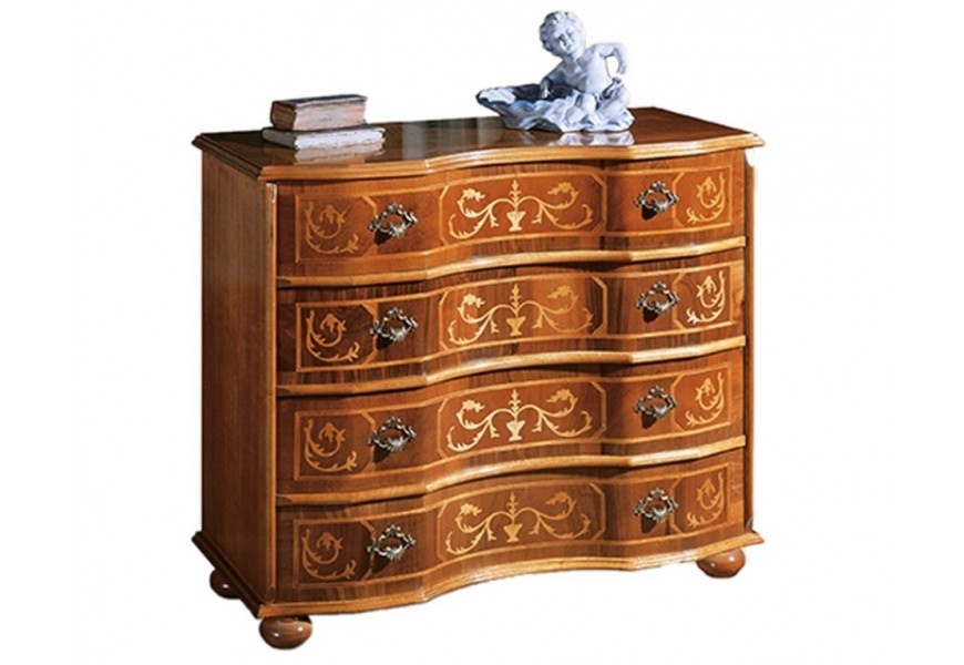 Luxusní dřevěná komoda Clásica z masivu v klasickém stylu s rustikálním ornamentálním zdobením a čtyřmi šuplíky