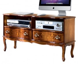 Klasický rustikální TV stolek Clasica z masivu se dvěma poličkami a dvěma šuplíky 110cm