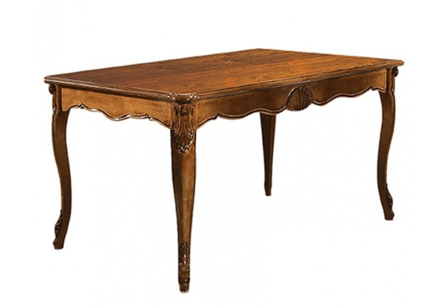 Luxusní obdélníkový jídelní stůl v klasickém ořechově hnědém stylu s dekorativní řezbou
