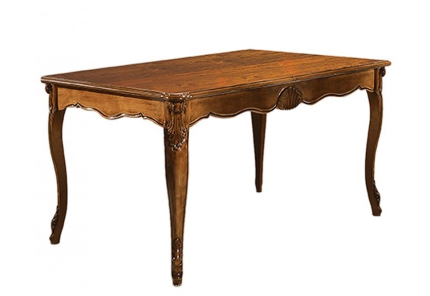 Luxusní obdélníkový jídelní stůl v klasickém ořechově hnědém stylu s dekorativní řezbou
