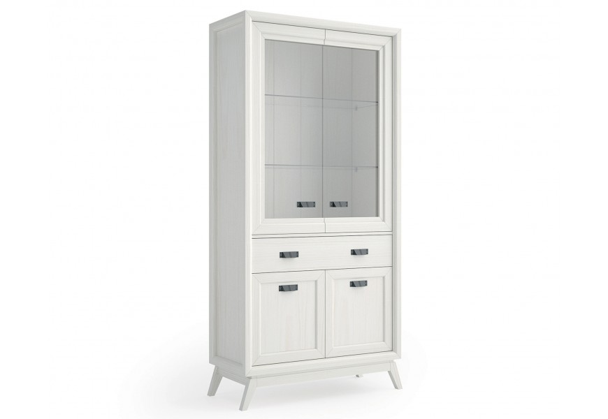 Jedinečná prosklená vitrína Rodas z masivního dřeva s dvířky a úložným prostorem