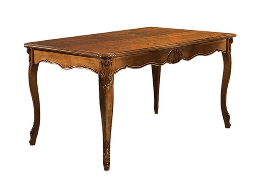 Luxusní jídelní stůl z klasického ořechově hnědého masivního dřeva s řezbou