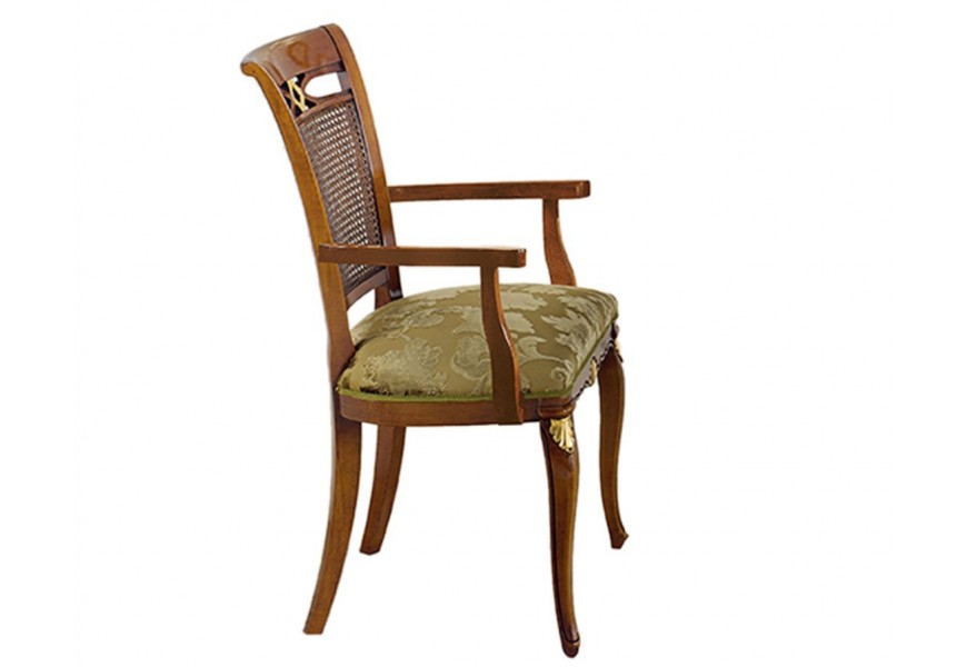 Luxusní rustikální čalouněná jídelní židle z masivu ořechově-hnědé barvy s opěrkami