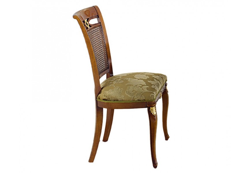 Luxusní rustikální jídelní židle Pasiones s ratanovou opěrkou a čalouněnou sedací částí s výzdobou 100cm