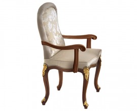 Klasická jídelní židle Pasiones s opěrkami z hnědého masivu v sametovém polstrování krémové barvy