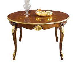 Luxusní kulatý rozkládací jídelní stůl Pasiones z lakovaného masivního dřeva se zlatými dekoracemi 140cm
