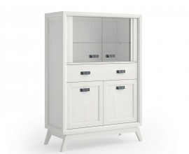 Luxusn&iacute; modern&iacute; masivn&iacute; n&iacute;zk&aacute; vitr&iacute;na Rodas se dvěma skleněn&yacute;mi a dvěma pln&yacute;mi dv&iacute;řky s jednou z&aacute;suvkou 140 cm