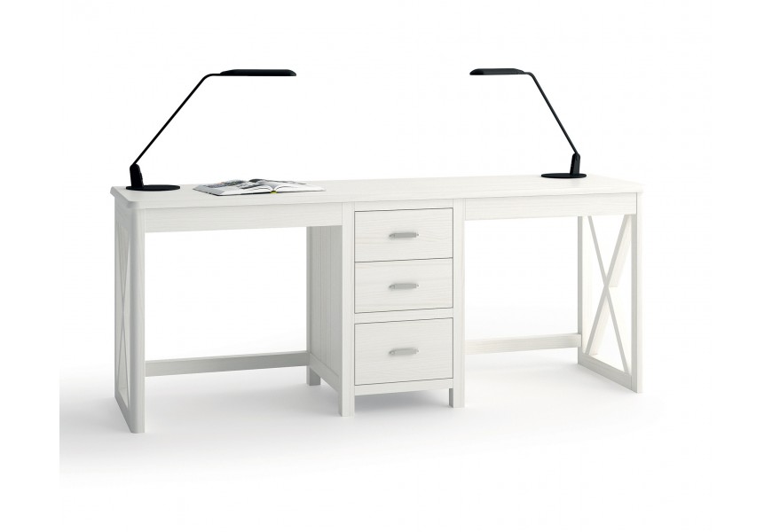 Luxusní dvojitý psací stůl Cerdena z masivního dřeva se středovou skříňkou a třemi zásuvkami rozkládací 180-210cm