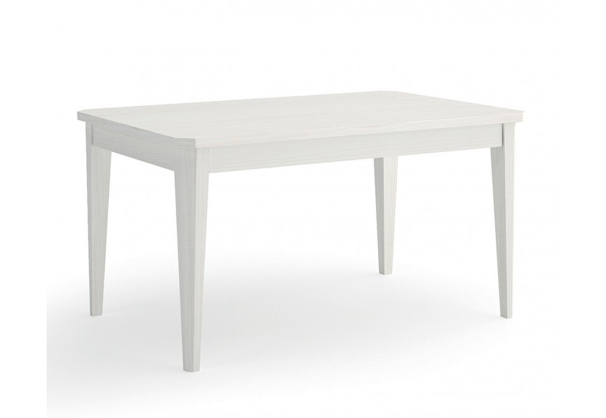 Luxusní masivní bílý jídelní stůl Genova s ​​obdélníkovou vrchní deskou s rozkládací funkcí a seříznutými rohy s vyřezávanýma nohama