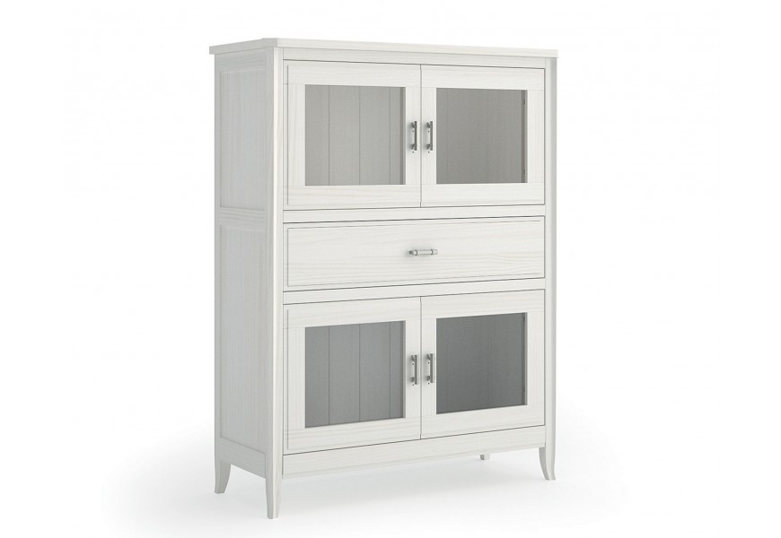 Luxusn&iacute; designov&aacute; vitr&iacute;na z masivu Genova v modern&iacute;m stylu s prosklen&yacute;mi dv&iacute;řky a středovou z&aacute;suvkou 140cm