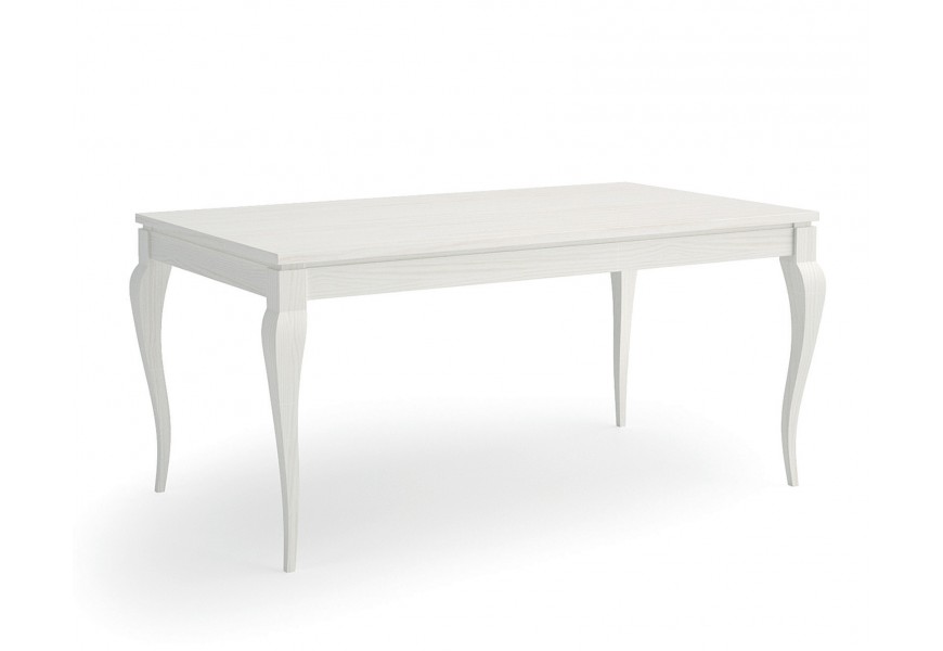 Luxusní masivní provensálský bílý jídelní stůl Mediterráneo s obdélníkovou rozkládací vrchní deskou se čtyřmi nožičkami kabriolového tvaru s dvojitým zakřivením