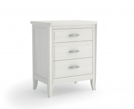 Luxusn&iacute; venkovsk&yacute; masivn&iacute; b&iacute;l&yacute; nočn&iacute; stolek Genova se třemi &scaron;upl&iacute;ky s kovovou &uacute;chytkou s prohnut&yacute;mi nožičkami a vyřez&aacute;van&yacute;m zdoben&iacute;m