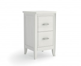 Luxusn&iacute; klasick&yacute; masivn&iacute; nočn&iacute; stolek Genova v b&iacute;l&eacute; barvě se dvěma &scaron;upl&iacute;ky s v&aacute;lcovit&yacute;mi kovov&yacute;mi &uacute;chyty s vyřez&aacute;van&yacute;m zdoben&iacute;m a prohnut&yacute;mi nožičkami